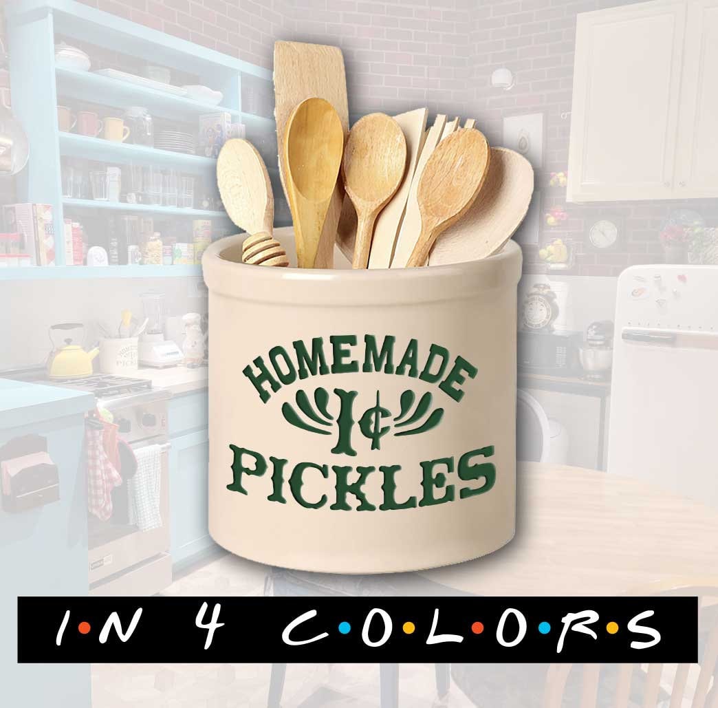 Friends TV Show Replica Pickles Jar, Monica's Kitchen Crock, Handmade Ceramic - Green
