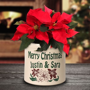 Holiday Personalized Poinsettia 2 Gallon Stoneware Crock …