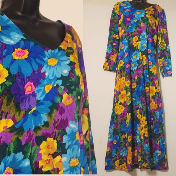 Vintage 60s Flower Power Maxi Hostess Dress Groov… - image 2