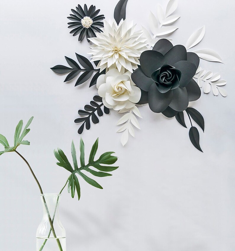 Black and White Flowers Black White Wall Art Monochrome Etsy