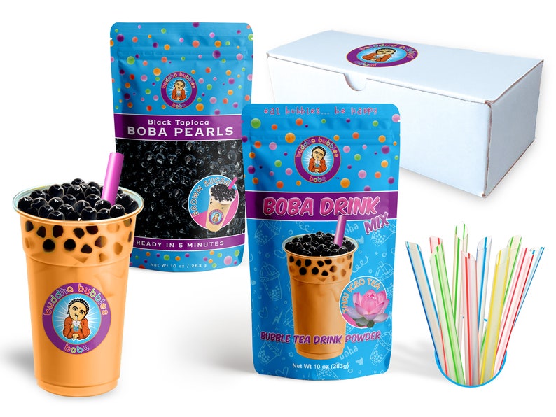 10 Drinks Boba Tea Kit Thai Tea Powder Boba & Fat Straws by Etsy