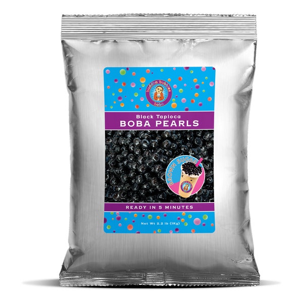 Quick Cook 5 Minute BLACK BOBA Bubble Tea Tapioca Pearls by Buddha Bubbles Boba (2.2 Pounds / 1 Kilogram)