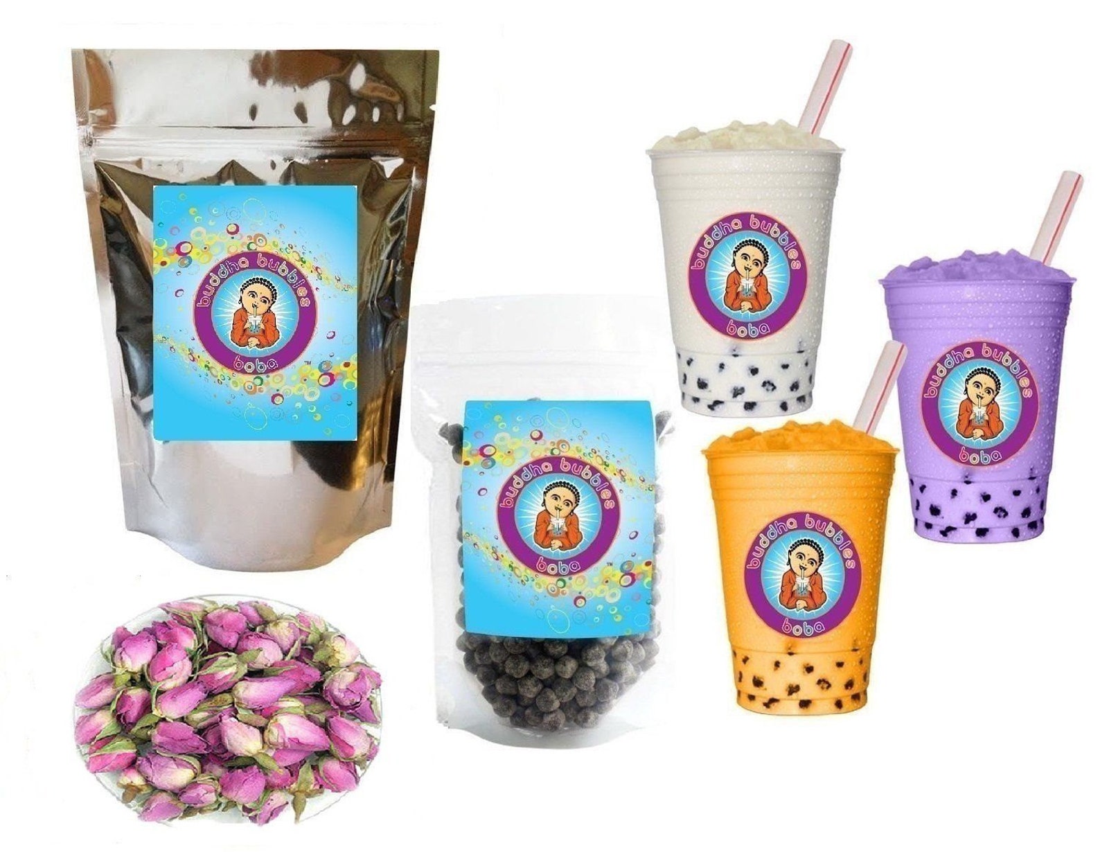 10 Drinks Rose Boba Tea Kit Tea Powder Bubbles & Straws by Etsy