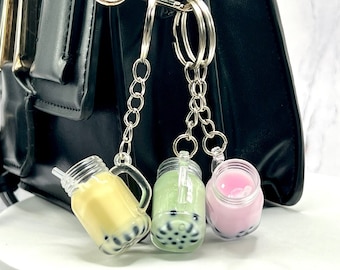 Yellow Boba / Bubble Tea Mason Jar Mug Kawaii Keychain / Keyring by: Buddha Bubbles Boba