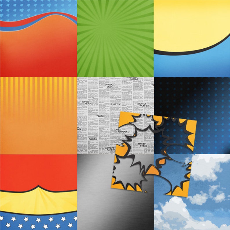 Comic Book Digital Scrapbooking Papers jes0018 Etsy
