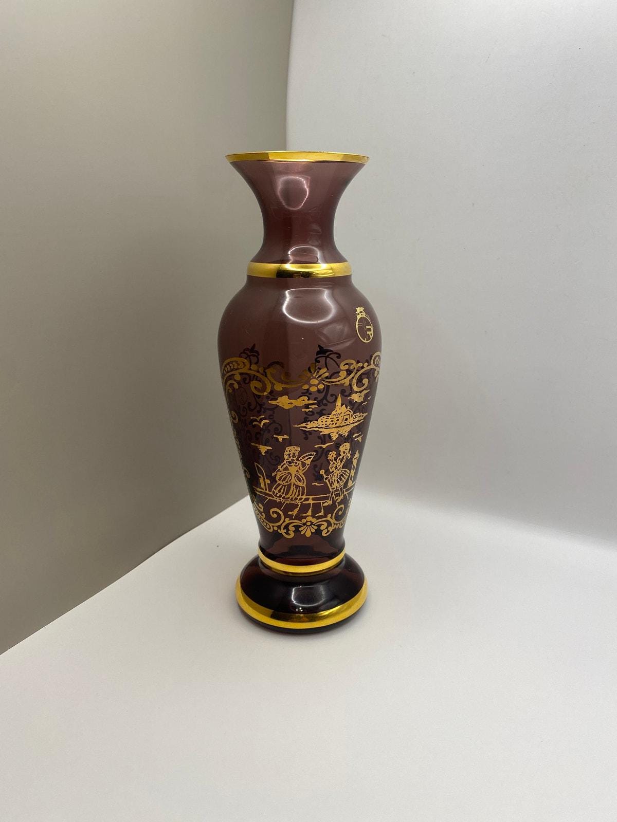 晃】ヴェネチアガラス MURANO ムラーノ 24KT 金彩花文 極上細密造