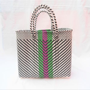 medium oaxacan handwoven plastic tote, mercado bag, mexican bags, handwoven bags, mexican plastic bag