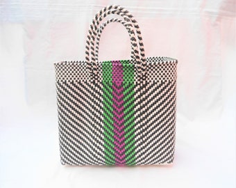 medium oaxacan handwoven plastic tote, mercado bag, mexican bags, handwoven bags, mexican plastic bag