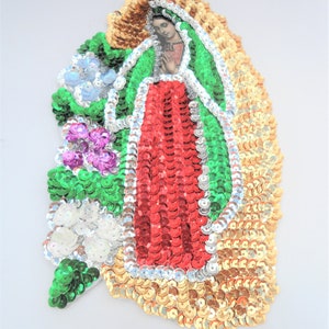 virgen de guadalupe parche, virgen de guadalupe aplicación de lentejuela, virgen, guadalupana, guadalupe M