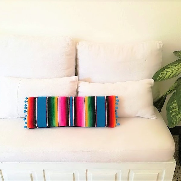 Serape mexicain M, housse, coussin serape mexicain, coussin bohème serape multicolore oreiller saltillo serape, housse de coussin