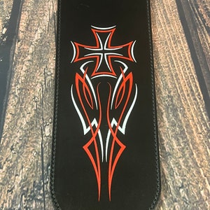 MCD Black Leather Motorcycle Rear Fender Bib Panel for Harley Davidson w/ Pinstripes Maltese Cross