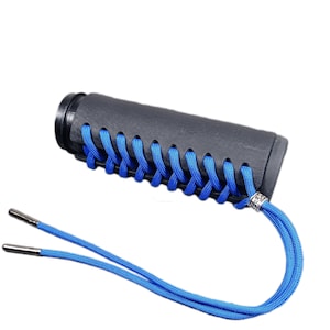 Black Leather Grip Cover Wraps W/ Blue Paracord Made to Fit OEM Harley Davidson Non Heated Grips