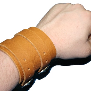 Tan Leather Wrist Cuff Bracelet Arm Wrap