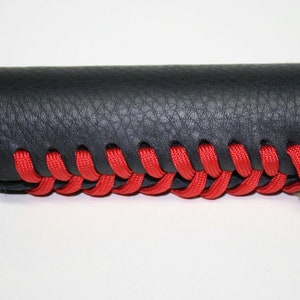 Black Leather Grip Covers Wraps W/ Red Paracord Made to Fit OEM Harley Davidson Non Heated Grips