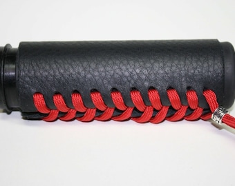 Black Leather Grip Covers Wraps W/ Red Paracord Made to Fit OEM Harley Davidson Non Heated Grips