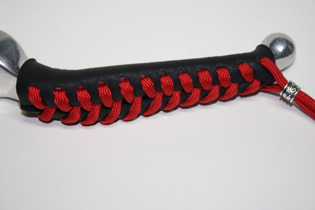 Black Leather Motorcycle Lever Covers With Red Paracord Lace W/ Beads