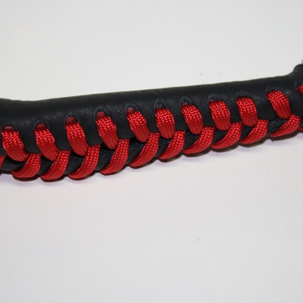 Black Leather Motorcycle Lever Covers with Red Paracord Lace w/ Beads, made to fit Harley Davidson stock levers