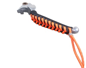 Black Leather Motorcycle lever covers with Neon Orange Paracord Lace w/ Beads, made to fit Harley Davidson stock levers