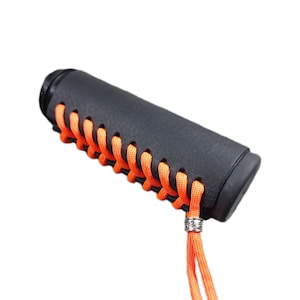 Black Leather Grip Cover Wraps W/ Neon Orange Paracord Made to Fit OEM Harley Davidson Non Heated Grips