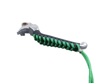 Black Leather Motorcycle Lever Covers with Green Paracord Lace w/ Beads, made to fit Harley Davidson stock levers