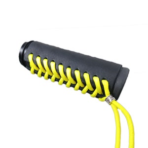 Black Leather Grip Cover Wraps W/ Neon Yellow Paracord Made to Fit OEM Harley Davidson Non Heated Grips