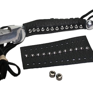 Black Heavy Duty Leather Motorcycle Lever Covers with Spots for HD No Fringe w/ Beads