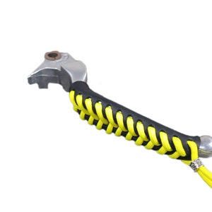 Black Leather Motorcycle lever covers with Neon Yellow Paracord Lace w/ Beads, made to fit Harley Davidson stock levers