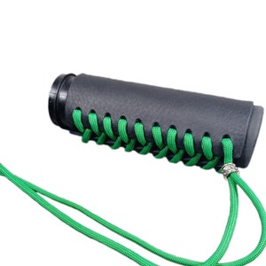 Black Leather Grip Cover Wraps W/ Green Paracord Made to Fit OEM Harley Davidson Non Heated Grips