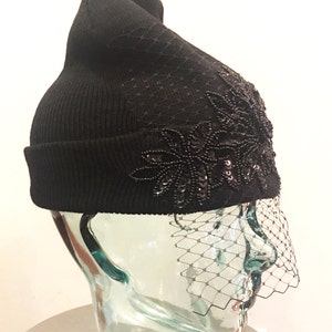 Embellished Knit Beanie /Skull Cap with Birdcage Veil image 2