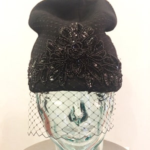 Embellished Knit Beanie /Skull Cap with Birdcage Veil image 1