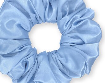 Satin Scrunchies King Size Elegant Bridal Satin XXL Oversized Ponytail Holders Bridesmaids Party Big Fancy Made in the USA Blue Light