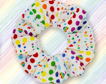 Scrunchie Rainbow Dots Pride Cotton Ponytail Holder Made in the USA