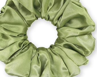 Satin Scrunchies King Size Elegant Bridal Satin XXL Oversized Ponytail Holders Bridesmaids Party Big Fancy Made in the USA Sage Green