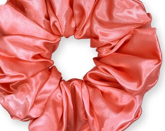 Satin Scrunchies King Size Elegant Bridal Satin XXL Oversized Ponytail Holders Bridesmaids Party Big Fancy Made in the USA Coral