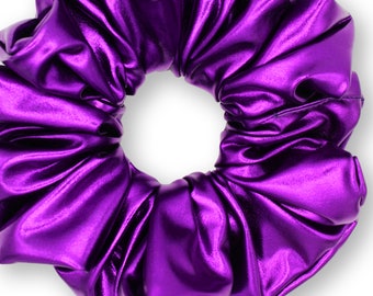 King Size Metallic Scrunchies Purple XXL Oversize Ponytail Holder Hair Accessories Made in USA