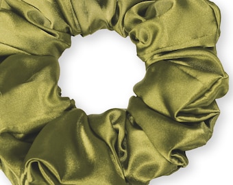 Satin Scrunchies King Size Elegant Bridal Satin XXL Oversized Ponytail Holders Bridesmaids Party Big Fancy Made in the USA Olive Green