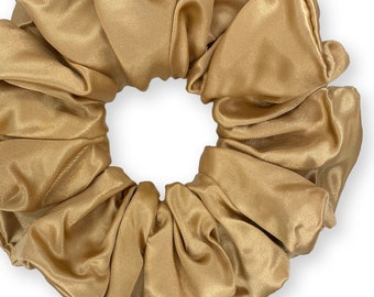 Satin Scrunchies King Size Elegant Bridal Satin XXL Oversized Ponytail Holders Bridesmaids Party Big Fancy Made in the USA Khaki