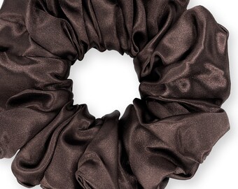 Satin Scrunchies King Size Elegant Bridal Satin XXL Oversized Ponytail Holders Bridesmaids Party Big Fancy Made in the USA Brown Dark