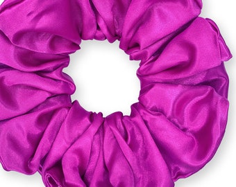 Satin Scrunchies King Size Elegant Bridal Satin XXL Oversized Ponytail Holders Bridesmaids Party Big Fancy Made in the USA Magenta