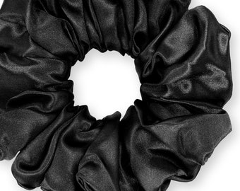 Satin Scrunchies King Size Elegant Bridal Satin XXL Oversized Ponytail Holders Bridesmaids Party Big Fancy Made in the USA Black