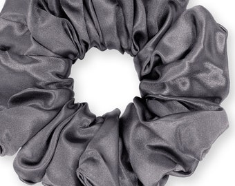 Satin Scrunchies King Size Elegant Bridal Satin XXL Oversized Ponytail Holders Bridesmaids Party Big Fancy Made in the USA Charcoal Gray