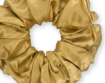 Satin Scrunchies King Size Elegant Bridal Satin XXL Oversized Ponytail Holders Bridesmaids Party Big Fancy Made in the USA Gold