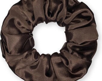 Satin Scrunchies Elegant Bridal Formal Ponytail Holders Bridesmaids Party Fancy Made in the USA Brown Dark