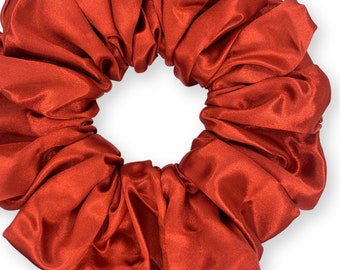 Satin Scrunchies King Size Elegant Bridal Satin XXL Oversized Ponytail Holders Bridesmaids Party Big Fancy Made in the USA Rust