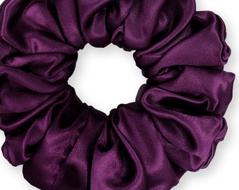 Satin Scrunchies King Size Elegant Bridal Satin XXL Oversized Ponytail Holders Bridesmaids Party Big Fancy Made in the USA Plum