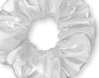 Satin Scrunchies King Size Elegant Bridal Satin XXL Oversized Ponytail Holders Bridesmaids Party Big Fancy Made in the USA White