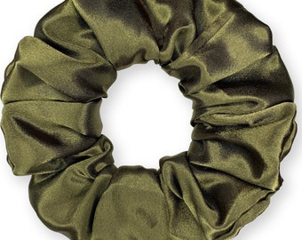 Satin Scrunchies Elegant Bridal Formal Ponytail Holders Bridesmaids Party Fancy Made in the USA Olive Green Dark