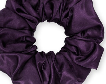 Satin Scrunchies King Size Elegant Bridal Satin XXL Oversized Ponytail Holders Bridesmaids Party Big Fancy Made in the USA Eggplant