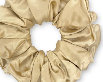 Satin Scrunchies King Size Elegant Bridal Satin XXL Oversized Ponytail Holders Bridesmaids Party Big Fancy Made in the USA Champagne