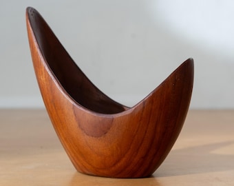 Stig Sandqvist Sculptural Wood Teak Bowl Sweden